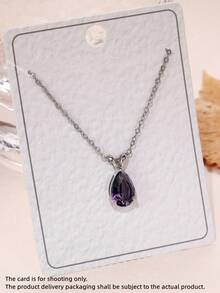 1件优雅立方氧化锆吊坠项链，适合作为情人节、婚礼、订婚、周年纪念日、派对等场合送给女性的礼物 - 紫色 - 查看 4