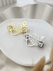 Personalisierte Namensbrosche Stethoskop - Individualisierter Goldener Edelstahl Medizinischer Schmuck, Herz- und Kreuz-Design, perfektes Geschenk zum Krankenschwestertag oder zur Lässig dekoration, Zubehör für Krankenschwestern Stethoskop - Verschiedenfarbig - Übersicht 5
