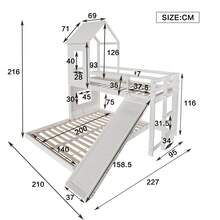Sairedel Bunk Bed With Slide, House Bed, Children's Bed, With Gate, With Window And Roof, With Three-Step Ladder, Pine + MDF, White, 90x200cm & 140x200cm - 白色 - 查看 9