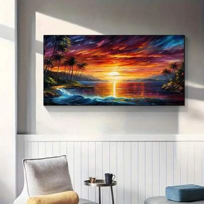 1pc Large Adult DIY Diamond Painting Kit, Romantic Sunset Seascape Pattern, Suitable For Beginner Adults, Great For Home Decor And Holiday Gifts, 4 Sizes