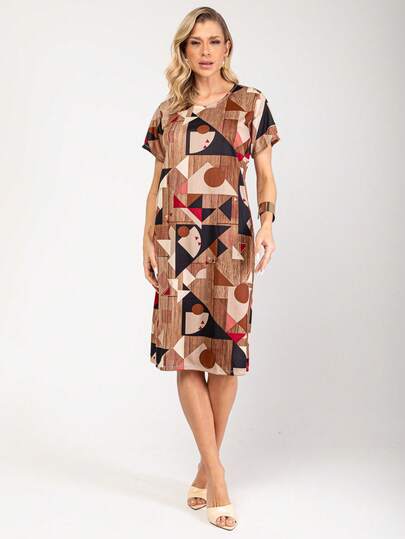 Vestido midi estampanda con dois bolço cod:2023