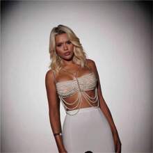 Sexy, Fashionable, High-End Diamond Studded Chest Chain, Top Chain, Wedding Dress, Nightclub Party Jewelry New Leisure Style Of Simple Faux Pearl Halter Tops Teen Style Cute Beaded Beautifully Cami Vest ,Pearl Bead Body Chain