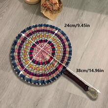 1pc Round Handwoven Colorful Fan, 9.84 Inch Width/14.95 Inch Length, African Elements Wall Decor Hanging Fan, Summer Beach Travel Hand Fan - Multicolor - View 19