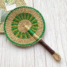 1pc Round Handwoven Colorful Fan, 9.84 Inch Width/14.95 Inch Length, African Elements Wall Decor Hanging Fan, Summer Beach Travel Hand Fan - Multicolor - View 7