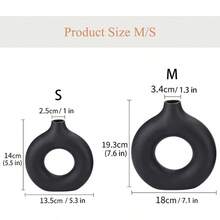 YSSM Wedding Medium Sized Ceramic Vase CupBlack Ceramic Donut Vase Set Of 2 Hollow Round Matte Pampas Flower Vases For Boho Home Wedding Party Room Dinner Table Shelf Decor.BlackTSS 1269 - 甜甜圈黑 - 查看 4