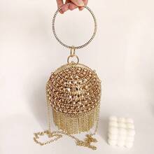 Luxury Fashion Tassel Circular Ball Bag Women's Handbag Diamond Evening Bag Wedding Party Clutch Purse Crossbody Bag - Gold - View 3