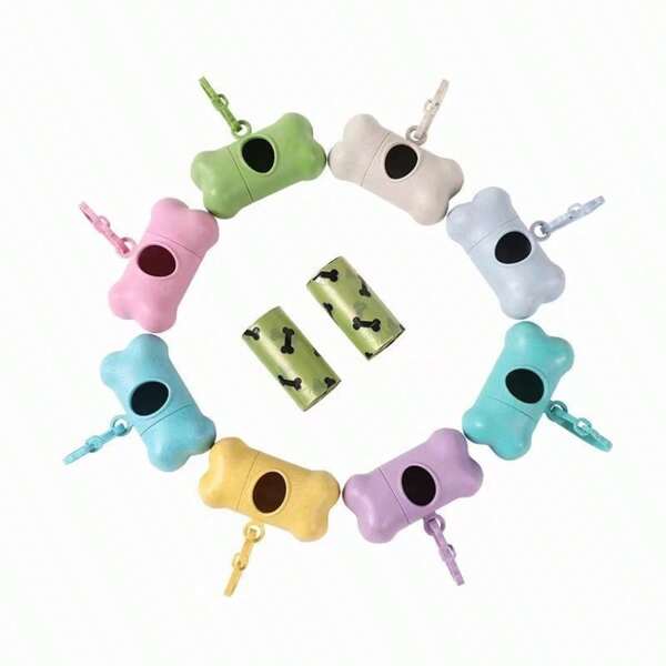Dispensador de sacos para cocô de cachorro em formato de osso com presilha para guia - Polietileno, sem necessidade de pilhas - Sacos coloridos para dejetos de animais de estimação para caminhadas e atividades ao ar livre - Presente ideal para donos de cães, suporte para sacos para cocô de cachorro