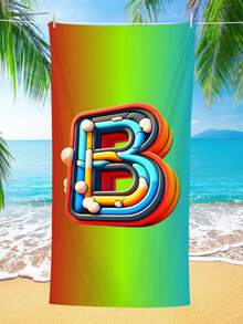 Personalized Cartoon Colorful Letter Customization A-Z English Letters Exclusive Custom Text Custom Name Quick Drying Outdoor Beach Towel Cool Ocean Customizable Palm Tree & Beach Scene, Perfect For Beach, Pool, Yoga & Fitness, Beach Accessories Absorbent Fabric, Beach Towel Outdoor Camping Perfect Gift