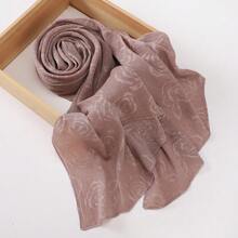 1pc Women Classic Solid Color Rose Embossed Pleated Scarf, Lightweight Breathable Casual Elegant, Suitable For Outings, Daily Wear, Fashion Traveling, Shawl