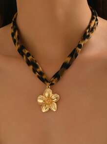 1 pieza Collar bohemio con colgante de leopardo, cuentas grandes, concha, flor y corazón para mujer, collar tipo gargantilla para playa, joyería de regalo