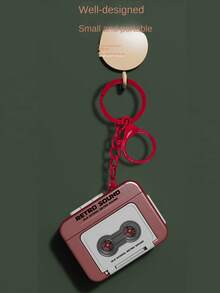 Retro Tape Recorder Keychain - 1 Piece Mini Vintage Cassette Player Charm PVC Audio-Themed Keyring Novelty Music Box Pendant Creative Small Gift Item Non-Metallic Unplated Gifts For Women - Multicolor - View 7