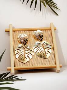 1 对复古龟背竹棕榈绿叶吊坠耳钉热带叶春夏季耳环适合女士女孩优雅休闲时尚现代度假珠宝礼物