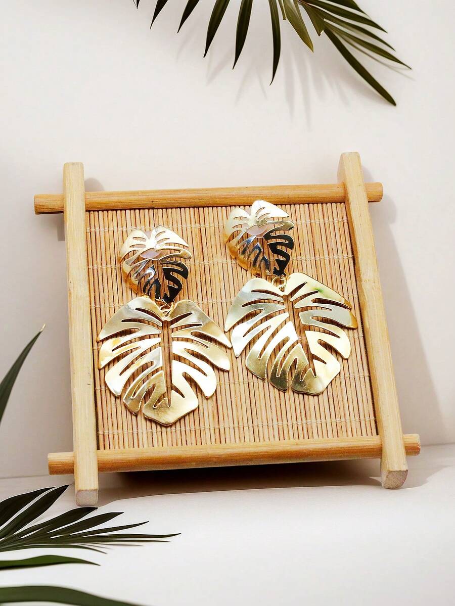 1 对复古龟背竹棕榈绿叶吊坠耳钉热带叶春夏季耳环适合女士女孩优雅休闲时尚现代度假珠宝礼物