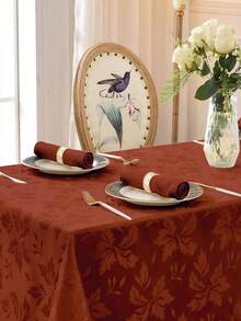 Khăn trải bàn hình chữ nhật bằng vải jacquard chống thấm nước, chống bắn nước, họa tiết lá, vải dày trang trí, thích hợp cho bữa tối, tiệc tùng, ngày lễ - Rỉ Nâu - Xem 4