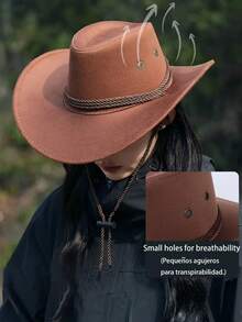 Chapéu de cowboy estilo faroeste (1 peça), ideal para Natal, festas natalinas, Halloween, Dia dos Namorados, Carnaval, passeios a dois, caminhadas, com cordão trançado exclusivo, aba larga e curva, perfeito para cavalgadas e férias.