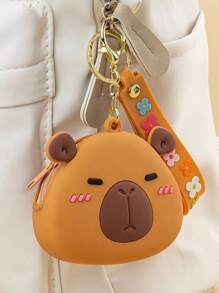 1 PC Chic Mini Capybara Coin Purse With Keychain - Silicone, Multifunctional Zipper Lipstick Holder, Cute Cartoon Design For Girl, Coin Purse, Student Backpack Decoration, Mini Bag Charm, Unique Phone Accessory, Suitable For Ladies' Wallets And Phone Accessories, Gift For Friends, Party Accessory, Car Pendant, Female Gift