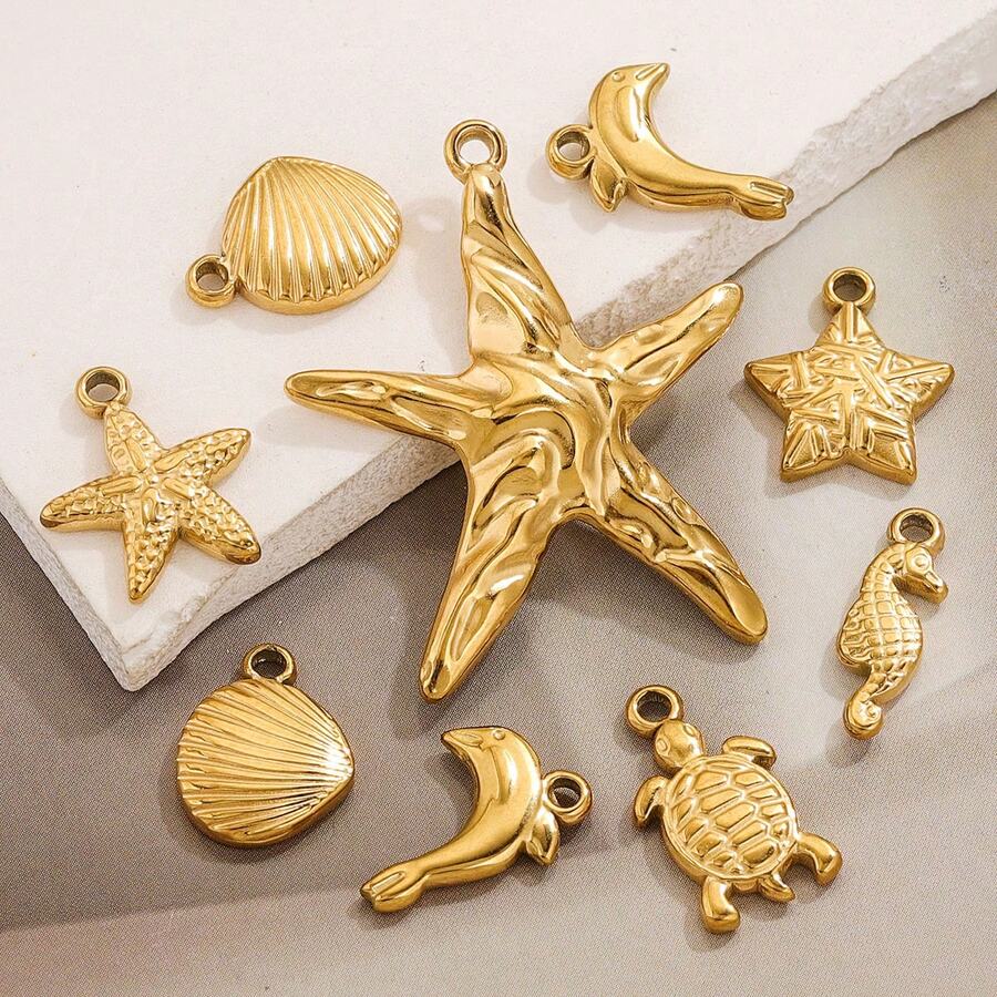 5pcs Stainless Steel Gold-Plated Marine Life Pendant DIY Jewelry Making Pendant For Women To Wear On Summer Beach Vacations - Pendants - View 1