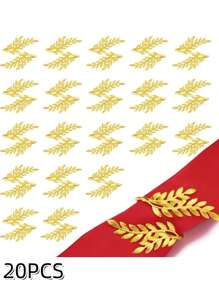 4-20pcs Metal Leaf Napkin Rings, Wheat Napkin Holders For Wedding, Christmas Party, Banquet