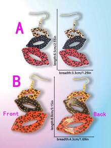 Une paire de boucles d'oreilles élégantes et sexy bohème avec des lèvres dorées en forme de dopamine et de Maillard, imprimé léopard avec un nœud, légères, élégantes, hypoallergéniques, convenant pour tous les jours, les fêtes, en cadeau, Fête des Mères (sans cartes incluses)