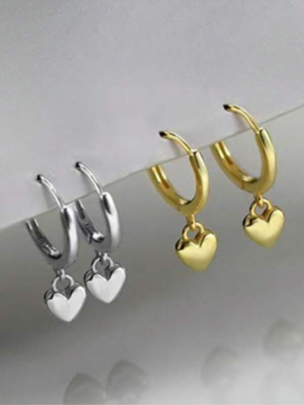 1Pair Dainty Heart Drop Dangle Earrings For Women Girls Heart Huggie Hoop Earrings Charm Fashion Jewelry Accessories Gifts For Her