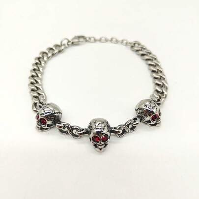 Embrace Your Inner Punk With This Retro Silver Skull Punk Bracelet - Perfect For Halloween