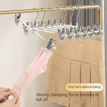 10 件防损裤架，不锈钢防滑衣架，可调节夹子，适用于裤子、裙子、内衣 - 彩色 - 查看 5