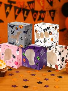 6 件带窗口的万圣节礼品盒，幽灵南瓜鬼蝙蝠黑猫设计万圣节糖果袋，不给糖就捣蛋，万圣节礼品包装盒，万圣节装饰，家居装饰，万圣节快乐装饰，万圣节礼物，万圣节派对用品，节日礼品袋，节日派对礼品