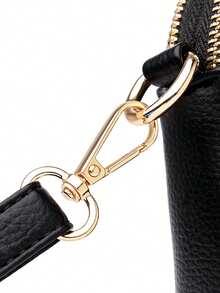 复古荔枝压纹斜挎包，复古 PU 皮革单肩包，女士百搭手提包和钱包 - 黑色 - 查看 7