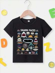 Cartoon Sharks Graphic Print Tee, Boys' Casual Crew Neck Short Sleeve T-Shirt For Spring & Summer, B Vintage Shirts Graphic Tees Men Camisas Para Hombre Funny Shirts Printed & Shipped In USA - 黑色 - 查看 1