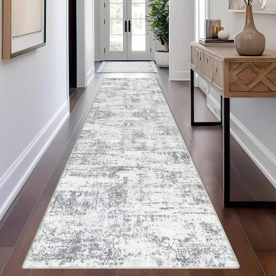 1PCS Abstract Carpet Runners Non-Slip Extra Long Faux Wool Rug Runners For Hallway Machine Washable Low Profile Floor Carpet For Indoor Hallway Kitchen Bedroom Entrance 65x180cm - Grey - View 1