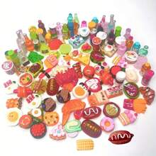 [10/20/30/50/60 peças] Miniaturas de resina sortidas para simulação de alimentos, garrafas de bebida, grampos de cabelo multicoloridos faça você mesmo, capas de celular, ímãs de geladeira, decoração para casa de bonecas, suprimentos para fabricação de joias