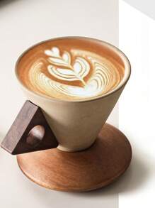 复古纹理卡布奇诺咖啡杯碟套装 | 法国利摩日瓷器 | 专利防溅漏斗设计 | 适用于意式浓缩咖啡、拿铁和玛奇朵