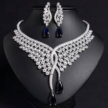 3 件银色优雅翼形锆石镶嵌耳环 + 项链首饰套装，时尚新娘/婚礼/派对配饰，礼物（多种颜色可选） - 首飾套裝 - 查看 3