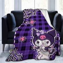 1 件 Sanrio Kuromi 图案柔软毛绒印花法兰绒毯，万圣节骷髅盖毯，适合床、沙发、办公室、露营 - 所有季节，送给家人和朋友的完美万圣节礼物，办公室膝毯 | 卧室装饰 | 蓬松涤纶，格纹设计，紫色盖毯 - 彩色 - 查看 5