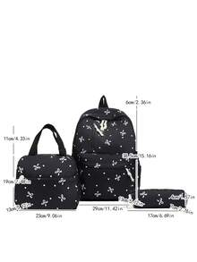 3 Pcs Fashionable Preppy Bow Print Backpack Set,Backpack&Lunch Bag&Pencil Case,With Laptop Compartment Bookbag,Adjustable Strap Bookbag Set,Multi Pockets High-Capacity School Bag Set Multifunctional Daypack Set Idea For Girls/Teens/College Students/Graduate/Graduate For Daily Use/Vacation/Travel/Back To School