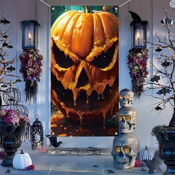 2D Backdrop Banner, 1pc Halloween Backdrop - Vibrant Halloween Scene, Spooky Halloween Banner, Suitable For Home, Outdoor, Garden, Business Event Decoration, Multipurpose, No Power Required, Easy To Install