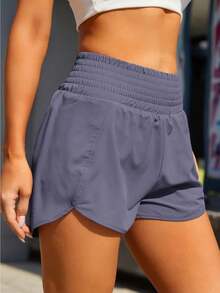Women'S Athletic Running Shorts, Workout Gym, Elastic Waist Quick Dry Sports Shorts, High Waisted Yoga Workout Shorts With Mesh Liner Zipper Pockets - 淡紫色 - 查看 2