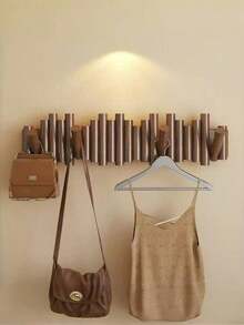 1个圆柱形钢琴键造型木质衣帽架，带装饰挂钩，可折叠，可安装在门后，卧室免钉收纳架，可用于存放钥匙、帽子、衣物、项链和配饰，装饰门厅，适用于门后、卧室和客厅墙面。 - 棕色 - 查看 3