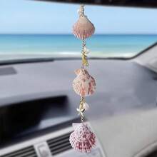 Sea Shells Car Decor,Cute Coastal Hanging Charm For Rear View Mirror, Boho Beach Themed Car Accessories,Hand-Made Starfish Conchas Aesthetic Ornament Pendant For Women - Nâu đỏ - Xem 8