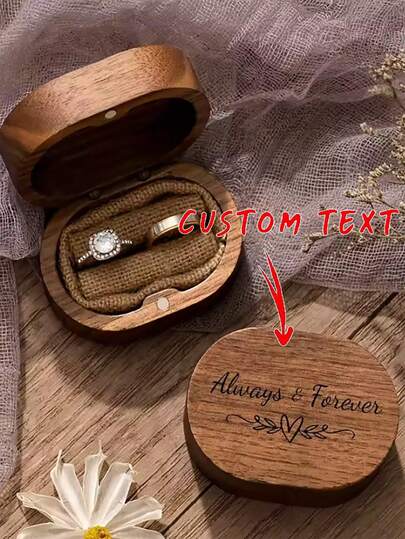 1pc Customized Oval Shaped Wooden Wedding Ring Box, Wooden Double Ring Box, Engagement Ring Box, Walnut Storage Box, Customized Wedding Decor, Jewelry Gift Box, Ideal Gift For Anniversary, Birthday, Proposal, Wedding, Party, Valentine's Day, Mother's Day, Christmas For Girlfriend, Wife, Mom, Grandparents, Close Friends
