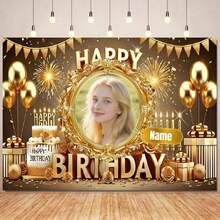 1 قطعة خلفية متخصصة للصور واسم بخلفية ذهبية "عيد ميلاد سعيد" ، بالون ذهبي ، لافتة كعكة ، صندوق هدايا معزز ، تصميم زهري لحفل عيد الميلاد وحفل استحمام العروس واكسسوارات الحفلات ، خلفية للتصوير الفوتوغرافي، لافتة قماش فينيل - متعدد الألوان - مشاهدة 3