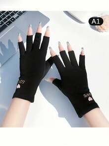 1 Pair Manicure Gloves, UV Protection, Finger Exposed Design, Suitable For Nail Art, Pink - Pink - View 9