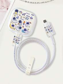 5pcs/Set Astronaut & Planet Graphic Protector Covers Compatible With Apple 20W UK Plug Charger & Data Cable Nan Cable Protector Charger Accessories Phone Accessories - Multicolor - View 6