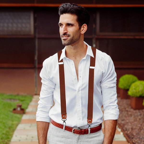 Men Braces For Trousers With 4 Strong Metal Clips, Y-Back 2cm Wide Heavy Duty Adjustable Elastic Suspenders For Men & Women