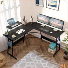 51" Gaming Desk L-Shaped Computer Desk With Monitor Shelf Corner PC Home Office Gaming Table, Carbon Fiber Black