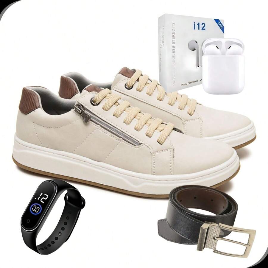 Men's Casual Sneakers Comfortable And Versatile + Belt Headphone Watch