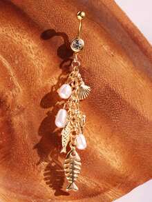 1 件时尚休闲优雅性感海滩度假海洋风格贝壳海星海螺肚脐环，女士海滩海洋度假身体首饰 - 彩色 - 查看 8