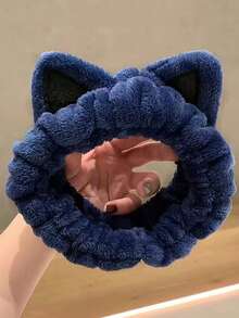 1件装休闲卡通猫耳发箍，女士沐浴/化妆发箍，防滑发饰，秋冬季度假装扮发带，优雅围巾式女士头巾，柔软头巾