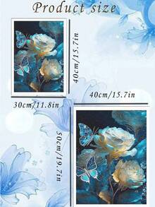 Peinture de diamant 5D DIY fleur bleue et papillon, diamant rond plein, artisanat de décoration pour la maison