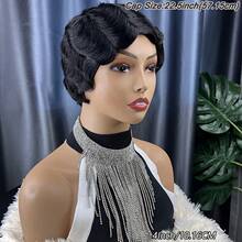Chic Finger Wave Pixie Cut Wig With Bangs For Women - 180% Density 4inch Brazilian Remy Human Hair, Ocean Wave Style, Short Mommy Hair, Perfect For Daily Wear And Parties - Natural Black - View 5
